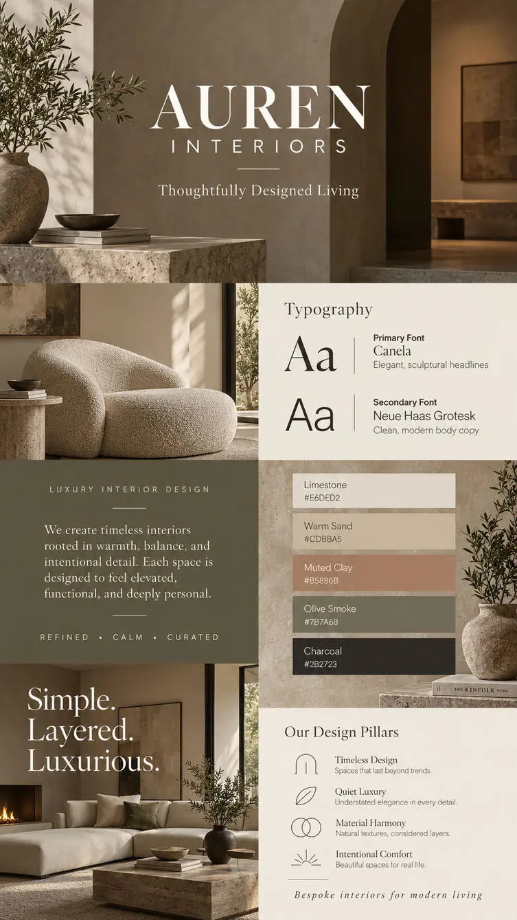 Auren Interiors campaign key visual board in warm neutrals