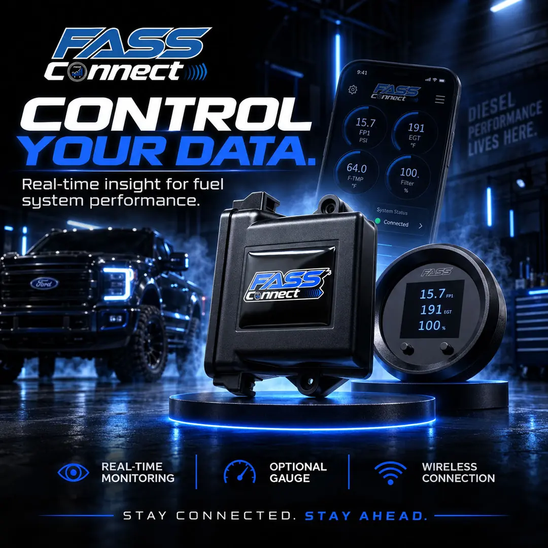 FASS Connect social post, fanned with two FASS diesel product posts